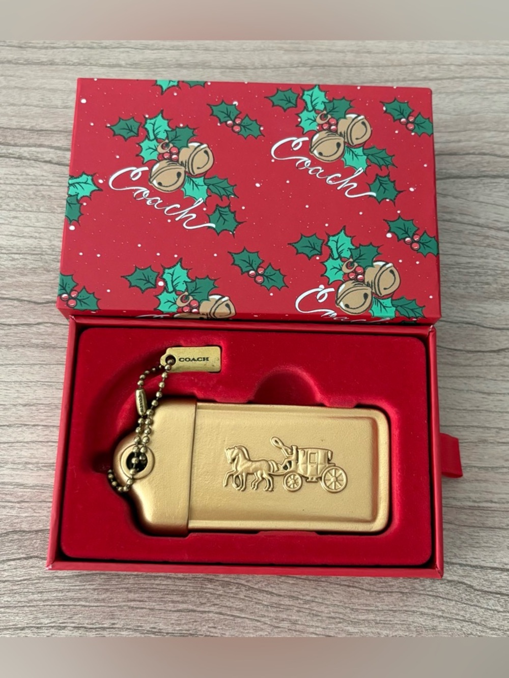 Coach Carriage Gold Key Fob bag Charm - Holiday Edition